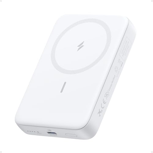 Anker Zolo Magnetic Power Bank, Compact 10,000mAh Wireless Portable Charger with 30W Max Fast Charging, Skin-Friendly and Durable Battery Pack, for iPhone 16/15/14 Series, AirPods, and More (White) | Compact Wireless Battery Pack with 30W Max Fast Chargin