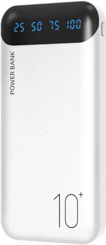 Power Bank 10000mAh Portable Charger Slim External Battery Pack with 2 USB 2.4A Outputs and USB C in/Out Compatible with Huawei iPhone 16 15 14 13 12 iPad Samsung Galaxy S20 Android Tablet (White) - color: White