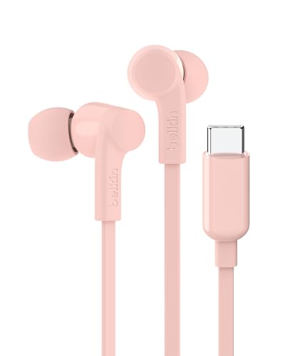 Belkin USB-C Wired Earbuds, Adjustable Volume Limiter, IPX5 - color: Pink, size: One Size, style: USB-C + Volume Control