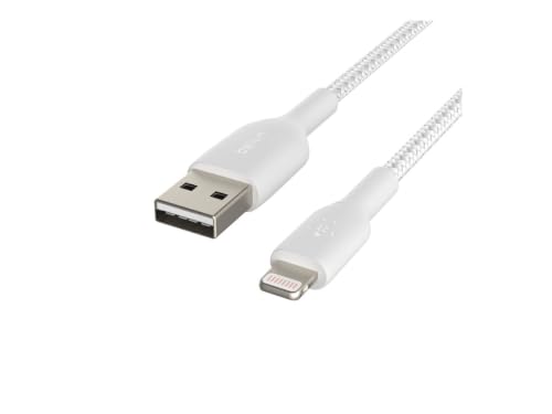 Belkin BoostCharge Braided Lightning Cable - 3.3ft/1M - MFi Certified Apple iPhone Charger USB to Lightning Cable - iPhone Cable - iPhone Charger Cord - Apple Charger - USB Phone Charger - White - color: White, style: 3.3 ft