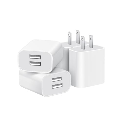 USB Wall Charger,4 Pack Dual Port Plug Adapter,Wall Outlet Charging Block - color: White