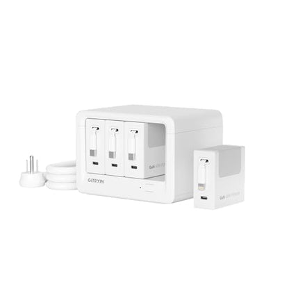 Gitryin Travel Plug Adapter with Retractable 31.5in Type-C Cables, 12-in-1 Desktop Charging Station with 3 Retractable Type-C Chargers and 1 Lightning Charger