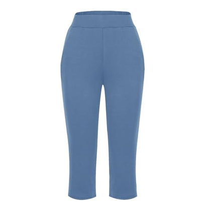 Womens Cropped Pants Plus Size Elasticated Waist Stretch Capri Pant - color: A#02 Blue, size: Small