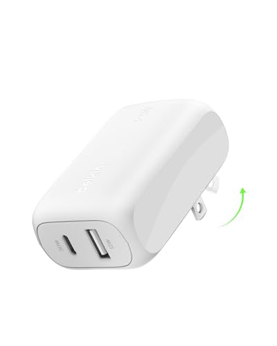 Belkin 42W Dual Port Charger Block, USB-C + USB-A Fast Charging - color: White