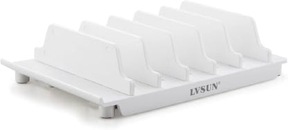 Adjustable Phone Stand Holder Dock Mobile Phone Tablet Organizer Multi Device Universal Desktop Stand Rack for iPhone Samsung Kindle Fire Tablet and Most Electronics Devices-No Charging Port (S-White) - color: S-White