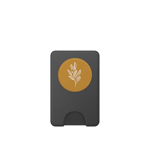 Delicate Boho Botanical Leaves Motif Mustard Yellow PopSockets PopWallet for MagSafe - style: Magnetic PopWallet