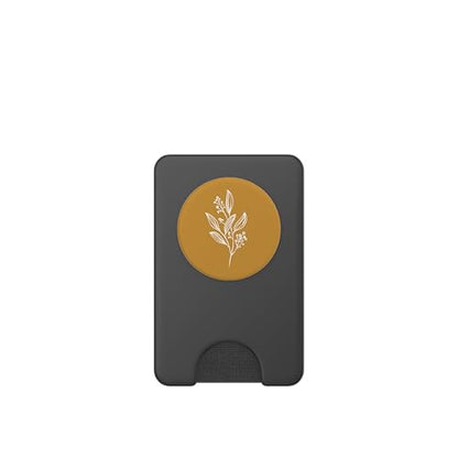 Delicate Boho Botanical Leaves Motif Mustard Yellow PopSockets PopWallet for MagSafe - style: Magnetic PopWallet