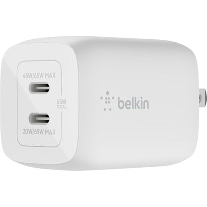Belkin 65W Dual GaN USB C Charger Block, Fast Charging for Travel - style: 65W White