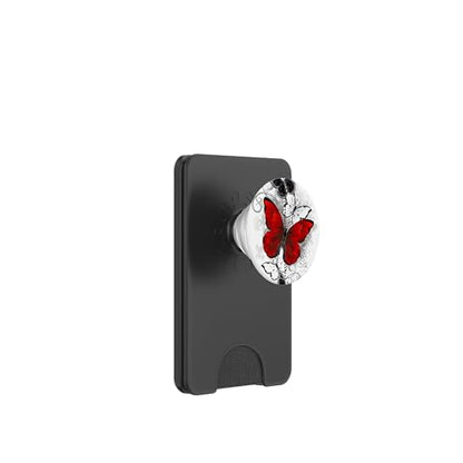 Cute Red Black & White Butterfly Phone Grip with Butterflies PopSockets PopWallet for MagSafe - style: Magnetic PopWallet