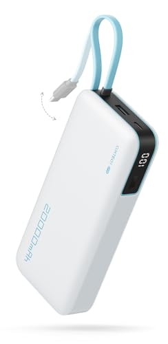 CUKTECH 45W Power Bank 20000mAh, Portable Travel Charger Built-in USB C Cable, Fast Charging Battery Pack for iPhone 17/16/15, iPad, Samsung Galaxy, Google Pixel, Android and More (White) - color: PB200N-White