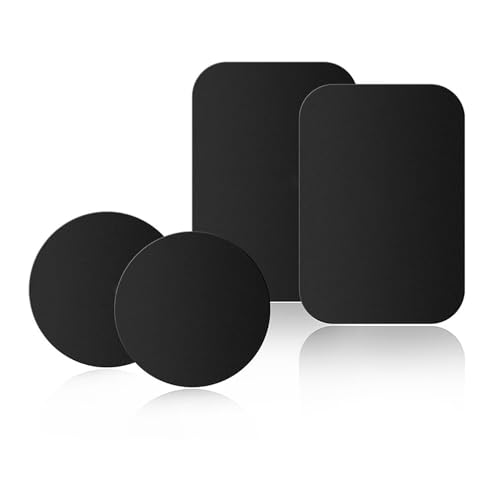 Adhesive Thin Metal Plates(Compatible with Magnetic Mounts),4 Piece Metal Plates for Phone Case(2 Rectangle and 2 Round) S-07N(Black)