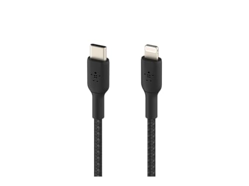 Belkin BoostCharge Nylon Braided USB C to Lightning Cable 3.3ft/1M - MFi Certified 18W Power Delivery iPhone Charger Cord - Apple Charger USB C Cable - Fast Charging for iPhone 14, iPhone 13 - Black - color: Black, size: 3.3 ft, style: Braided