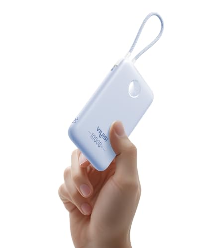 VIYISI 0.58” Slim Portable Charger Small 10000mAh with Built-in USB C Cable - color: Blue