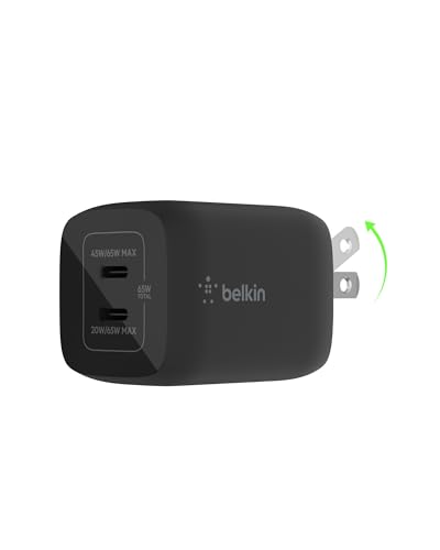 Belkin 65W Dual GaN USB C Charger Block, Fast Charging for Travel - style: 65W Black