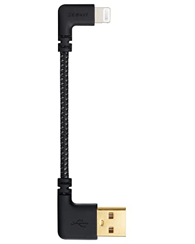 Zeskit USB to Lightning Cable MFi Certified (Short 10cm inch Braided) L Shape Right Angle, Compatible with Apple iPhone iPad AirPods for CarPlay Charging & Sync DJI Head-Fi Amp DAC Power Bank Charger