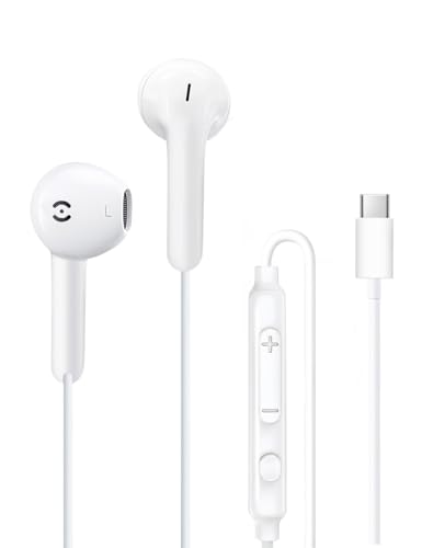 MAS CARNEY USB C Headphones Wired for iPhone 17 Pro Max 16 15, Samsung S26 - color: White