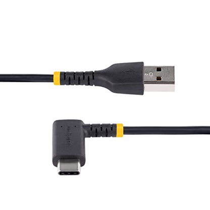 StarTech 1ft/30cm USB-A to USB-C Right-Angle Cable, Black, 3A, USB 2.0 - size: 1 ft / 30 cm, style: right angle