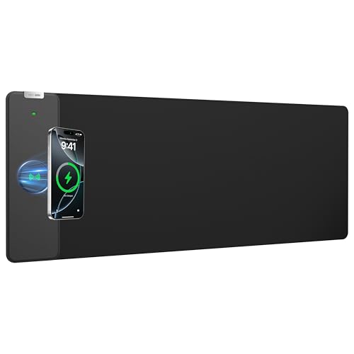 Magnetic Wireless Charging Mouse Pad, 31.5"x11.8" Large Desk Mat - color: Black-31.5"x11.8"-Mag
