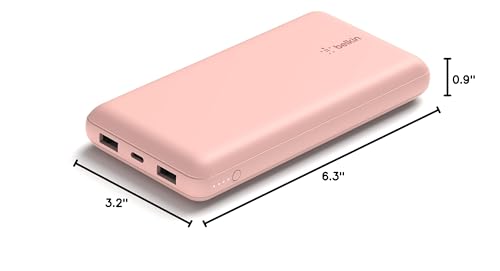 Belkin 20000mAh 15W 3 Port Power Bank, USB A to USB C Cable Included - color: Rose Gold