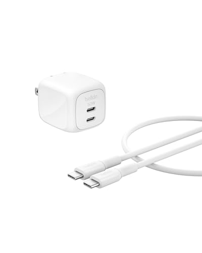 Belkin 50W Dual GaN USB C Charger Block, USB C to C Cable Included - style: Single Pack + USB-C Cable