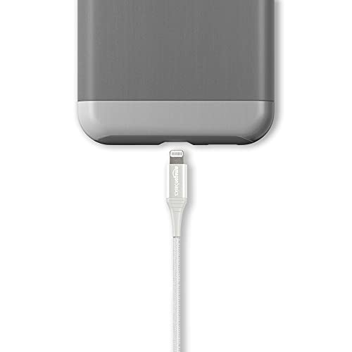 Amazon Basics USB-A to Lightning Cable, MFi Certified Charger for Apple iPhone iPad, Nylon Braided Cord, 10,000 Bend Lifespan, High Speed Transfer, 6 Foot, Silver
