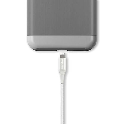 Amazon Basics USB-A to Lightning Cable, MFi Certified Charger for Apple iPhone iPad, Nylon Braided Cord, 10,000 Bend Lifespan, High Speed Transfer, 6 Foot, Silver