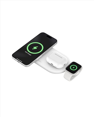 Belkin Qi2 15W Magnetic Wireless Charging Pad, 3 in 1 Fast Charger - color: White, style: 3 in 1