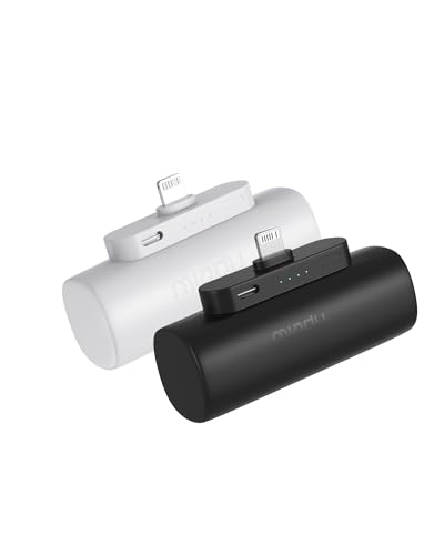 Miady 2-Pack Mini Portable Charger Built-in Connector Compact Battery Pack - color: Black+White