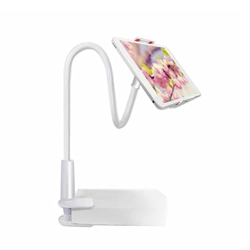 ZJchao White Bedside Phone Mount with Ultra Flexible Gooseneck 360 Clamp Stand for Desk Bed Non Slip Cell Holder Compatible - color: White