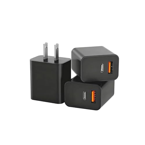 3 Pack USB C Charger Block,20W USB-C & USB-A Port Charger，for i Phone 17/16/15/14/13/12/11/X/8, i Pad and More - color: 3p black