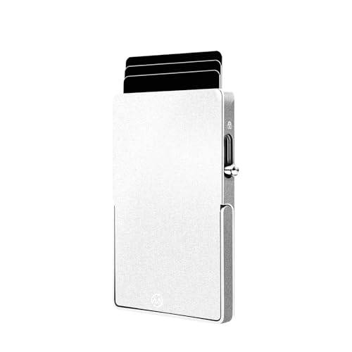 Magnetic Phone Wallet with Adjustable Stand,Pop up Phone Card Holder Quick Access to Bank/Credit Cards, 3.93 * 2.96 * 0.31 Inches Compact Metal Case with RFID Blocking Protection (Silver) - color: Silver