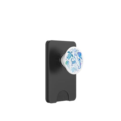 Cute Sea Ocean Life Turtle Crab Seahorse Fish Watercolor PopSockets PopWallet for MagSafe - style: Magnetic PopWallet