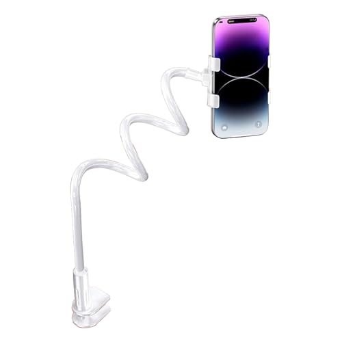 Flexible Bedside Phone Mount Clamp with Bendable Arm 360 Rotatable Metal Tube Phone Stand Upgrades for Lazy Watching Adjustable Flexible Arm Mount - color: White