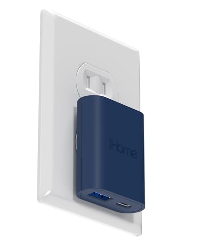 iHome 2-Port 20W Dual Port USB-C and USB-A Wall Charger, Travel Adapter - color: Navy