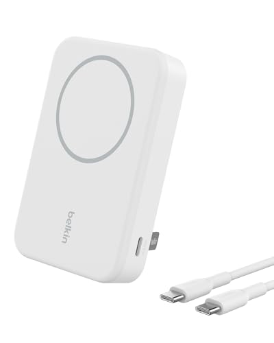 Belkin 10000mAh 15W Qi2 MagSafe Power Bank with Kickstand | Wireless Charging Battery Pack, iPhone 17, Air, Pro, Pro Max, AirPods, Apple Watch, Google Pixel 10, Built-in Stand, Magnetic - color: White, style: 10K mAh