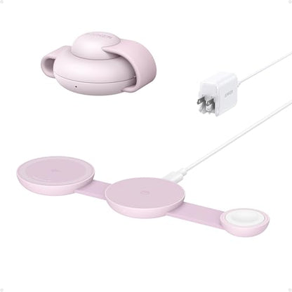 Anker MagGo UFO 3-in-1 MagSafe Compatible Qi2 15W Charging Station - color: Pink Aura