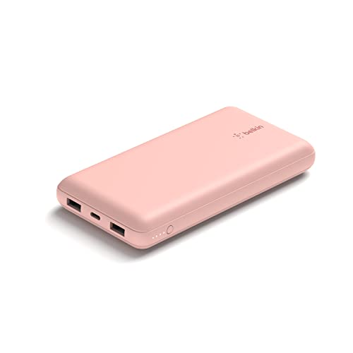 Belkin 20000mAh 15W 3 Port Power Bank, USB A to USB C Cable Included - color: Rose Gold