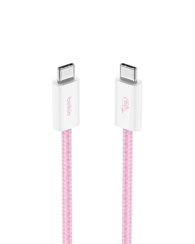 Belkin USB C to USB C 60W Braided Cable 3.3ft iPhone Charger Cord - color: Pink, style: 3.3 ft