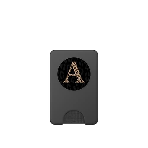 Black Leopard Print Cute Initial Letter A Monogram For Women PopSockets PopWallet for MagSafe - style: Magnetic PopWallet