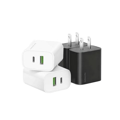 4 Pack USB C Charger Block,20W USB-C & USB-A Port Charger，for i Phone 17/16/15/14/13/12/11/X/8, i Pad and More - color: 2p white+2p black