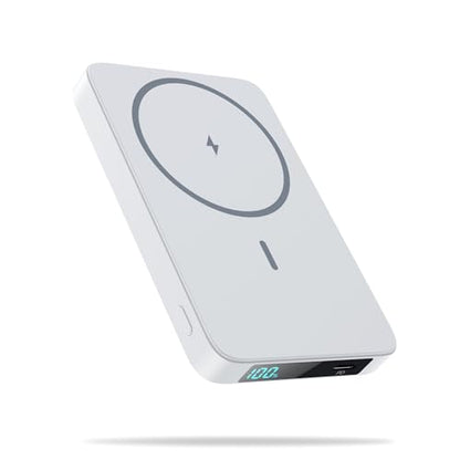 Magnetic Portable Charger Power Bank 5500mAh,Slim Wireless Portable Charger with LCD Display,PD Fast Charging USB-C Battery Pack Compatible with iPhone 17/17 Pro/17 Pro Max /16/15/14/13/12 -White