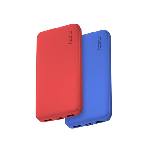 Miady 2-Pack Portable Charger, Slim 10000mAh Power Bank Travel Battery Pack - color: Red+Blue
