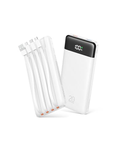 Orfeika 20000mAh Power Bank, Portable Charger with 4 Built-in Cables - color: White