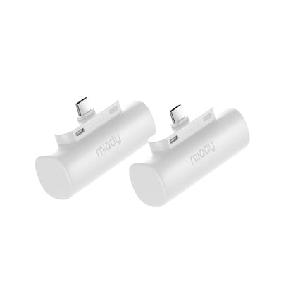 Miady 2-Pack Mini Portable Charger Built-in USB C Connector Small PowerBank | 5000mAh丨Lightweight丨for Backpack Travel丨Compatible with iPhone 17 Galaxy Android丨Ultra-Compact丨Flight-Safe丨18Wh丨White+White - color: White+White