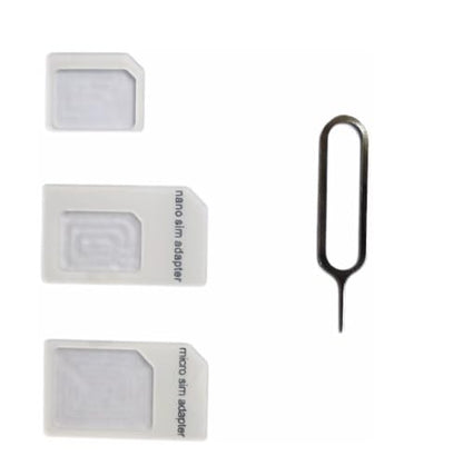 SIM Card Adapter, 4-in-1 SIM Converter Kit Nano/Micro/Standard with Tray Eject Pin - 1 Pack,White