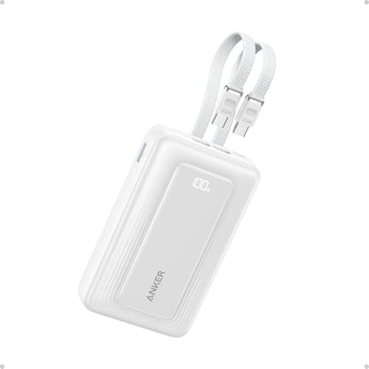 Anker Power Bank,20,000mAh 45W Portable Charger,Dual Built-in USB-C Cables - color: White, size: Built-in C cable*2