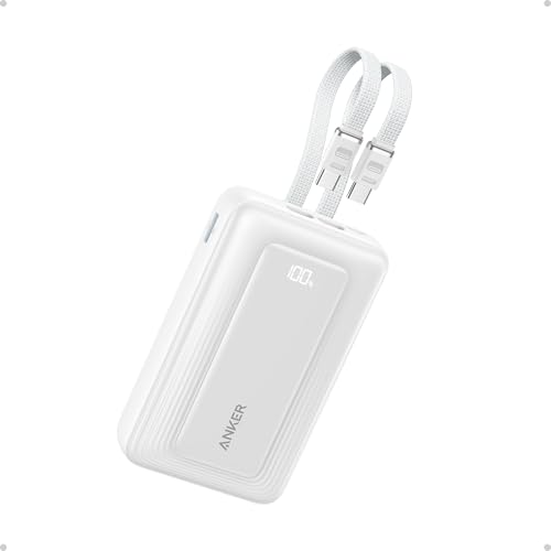 Anker Power Bank,20,000mAh 45W Portable Charger,Dual Built-in USB-C Cables - color: White, size: Built-in C cable*2
