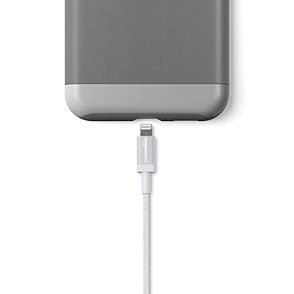 Amazon Basics USB-A to Lightning Charger Cable, Nylon Braided Cord, Apple MFi Certified for iPhone 14 13 12 11 X Xs Pro, Pro Max, Plus, iPad, High Speed Data Sync, 3 Foot, Silver - size: 3 ft