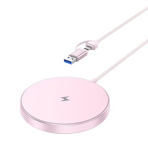 BENFEI Magnetic Wireless Charger Compatible with MagSafe for iPhone 17/16/15/14/13/12, Aluminum, up to 7.5W, 1.5m Cable - color: Pink