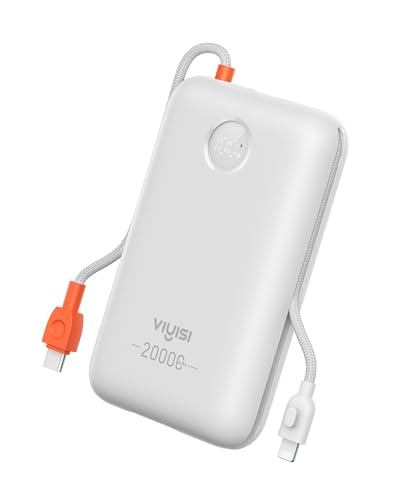 VIYISI Portable Charger 20000mAh 30W Fast Charging with Built-in 2 Cables - color: White
